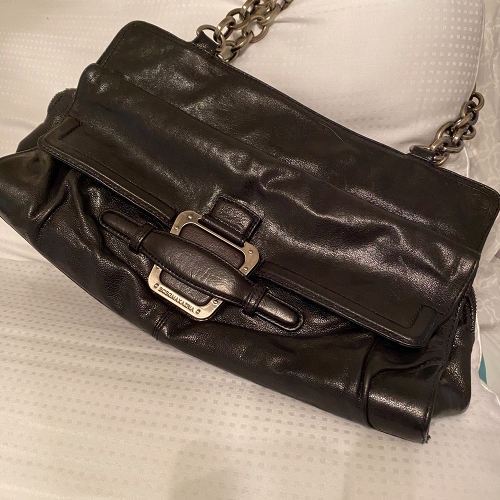 BCBG MAXAZRIA Black leather bag metal chain straps - Picture 10 of 13